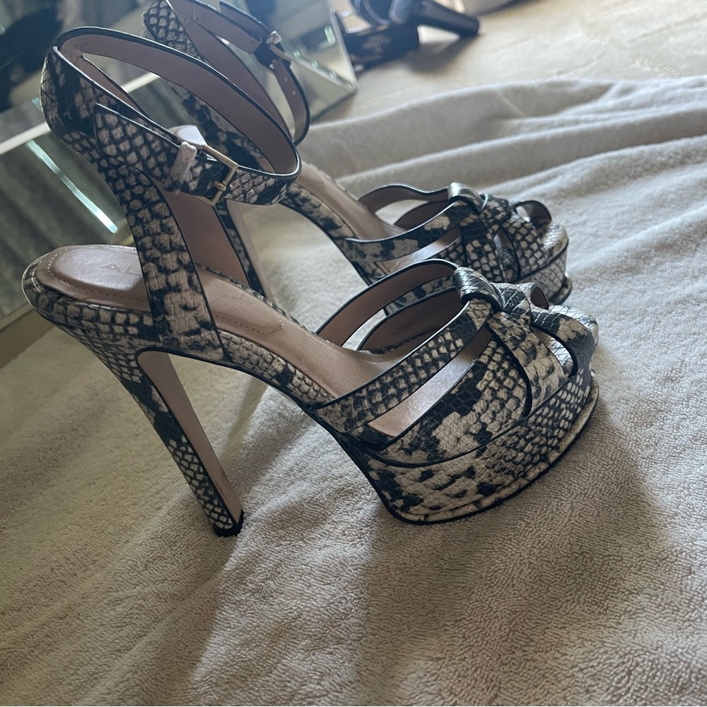 ALDO Snake-Print Strappy Platform Heels - Black & Cream